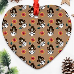 Girl With Dress Beige Ornament (heart) by snowwhitegirl