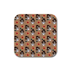 Girl With Dress Beige Rubber Square Coaster (4 Pack)  by snowwhitegirl