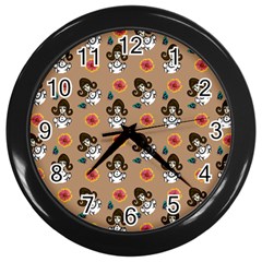 Girl With Dress Beige Wall Clock (black) by snowwhitegirl