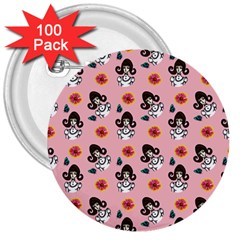 Girl With Dress  Pink 3  Buttons (100 Pack)  by snowwhitegirl