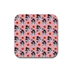 Girl With Dress  Pink Rubber Coaster (square)  by snowwhitegirl