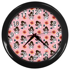 Girl With Dress  Pink Wall Clock (black) by snowwhitegirl