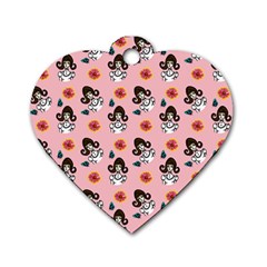 Girl With Dress  Pink Dog Tag Heart (two Sides) by snowwhitegirl