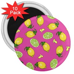 Lemons And Limes Pink 3  Magnets (10 pack) 