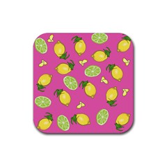 Lemons And Limes Pink Rubber Coaster (Square) 