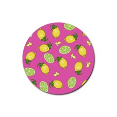 Lemons And Limes Pink Rubber Round Coaster (4 pack) 