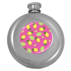 Lemons And Limes Pink Round Hip Flask (5 oz)