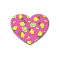 Lemons And Limes Pink Rubber Coaster (Heart) 