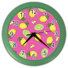 Lemons And Limes Pink Color Wall Clock