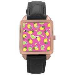 Lemons And Limes Pink Rose Gold Leather Watch  by snowwhitegirl