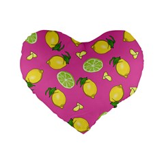 Lemons And Limes Pink Standard 16  Premium Flano Heart Shape Cushions