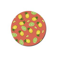 Lemons And Limes Peach Rubber Coaster (round)  by snowwhitegirl