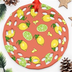 Lemons And Limes Peach Round Filigree Ornament (two Sides) by snowwhitegirl