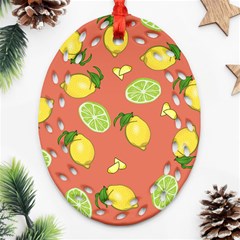 Lemons And Limes Peach Ornament (oval Filigree) by snowwhitegirl