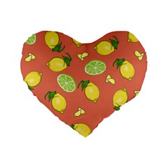 Lemons And Limes Peach Standard 16  Premium Heart Shape Cushions by snowwhitegirl