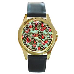 Fruit Branches Green Round Gold Metal Watch by snowwhitegirl