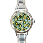 Fruit Branches Blue Round Italian Charm Watch Front