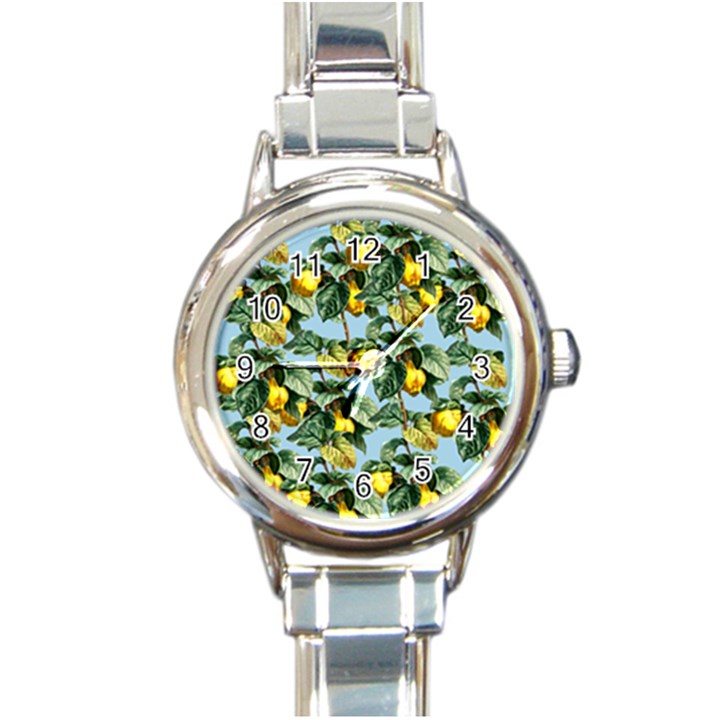 Fruit Branches Blue Round Italian Charm Watch