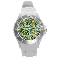 Fruit Branches Blue Round Plastic Sport Watch (l) by snowwhitegirl