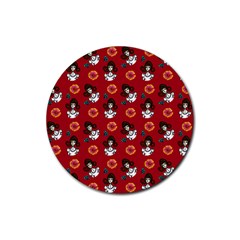 Girl With Dress Red Rubber Round Coaster (4 Pack)  by snowwhitegirl