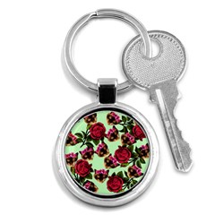 Lazy Cat Floral Pattern Green Key Chains (round)  by snowwhitegirl