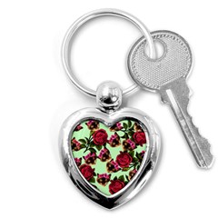 Lazy Cat Floral Pattern Green Key Chains (heart)  by snowwhitegirl