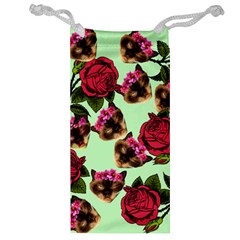 Lazy Cat Floral Pattern Green Jewelry Bag by snowwhitegirl