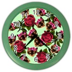 Lazy Cat Floral Pattern Green Color Wall Clock Front