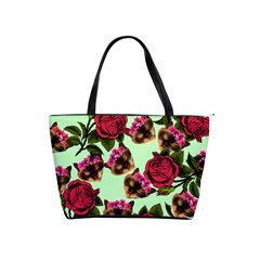 Lazy Cat Floral Pattern Green Classic Shoulder Handbag by snowwhitegirl