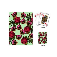 Lazy Cat Floral Pattern Green Playing Cards (mini)  by snowwhitegirl