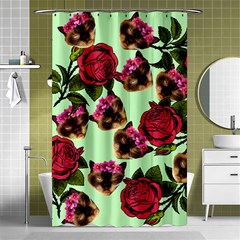 Lazy Cat Floral Pattern Green Shower Curtain 48  X 72  (small)  by snowwhitegirl