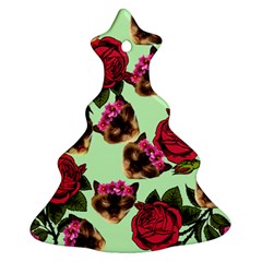 Lazy Cat Floral Pattern Green Ornament (christmas Tree) 