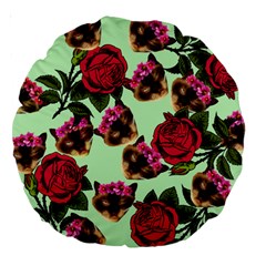 Lazy Cat Floral Pattern Green Large 18  Premium Round Cushions by snowwhitegirl