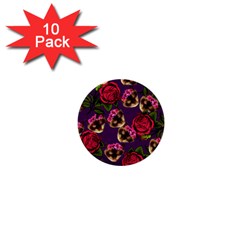 Lazy Cat Floral Pattern Purple 1  Mini Buttons (10 Pack)  by snowwhitegirl