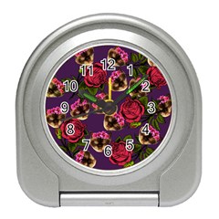 Lazy Cat Floral Pattern Purple Travel Alarm Clock by snowwhitegirl