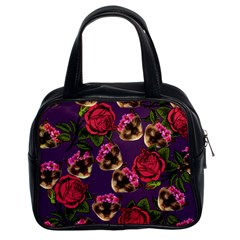 Lazy Cat Floral Pattern Purple Classic Handbag (two Sides) by snowwhitegirl