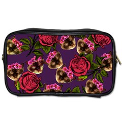 Lazy Cat Floral Pattern Purple Toiletries Bag (two Sides) by snowwhitegirl