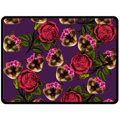 Lazy Cat Floral Pattern Purple Fleece Blanket (large)  by snowwhitegirl