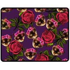 Lazy Cat Floral Pattern Purple Fleece Blanket (medium)  by snowwhitegirl