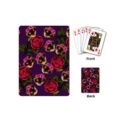 Lazy Cat Floral Pattern Purple Playing Cards (mini)  by snowwhitegirl