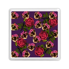 Lazy Cat Floral Pattern Purple Memory Card Reader (square)