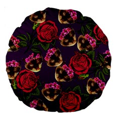 Lazy Cat Floral Pattern Purple Large 18  Premium Round Cushions by snowwhitegirl