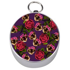 Lazy Cat Floral Pattern Purple Silver Compasses by snowwhitegirl