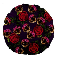 Lazy Cat Floral Pattern Purple Large 18  Premium Flano Round Cushions by snowwhitegirl