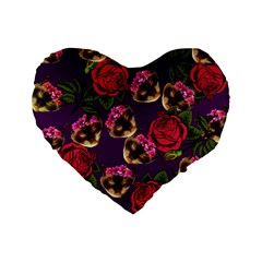 Lazy Cat Floral Pattern Purple Standard 16  Premium Flano Heart Shape Cushions by snowwhitegirl