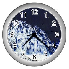 Blue Waves Sea Wall Clock (silver) by snowwhitegirl