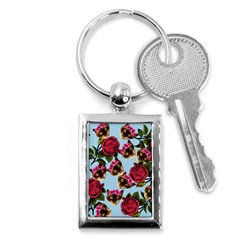 Lazy Cat Floral Pattern Blue Key Chains (rectangle)  by snowwhitegirl