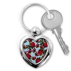 Lazy Cat Floral Pattern Blue Key Chains (heart)  by snowwhitegirl