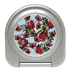 Lazy Cat Floral Pattern Blue Travel Alarm Clock by snowwhitegirl