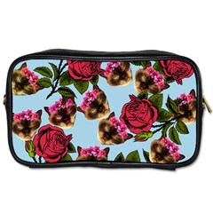 Lazy Cat Floral Pattern Blue Toiletries Bag (one Side) by snowwhitegirl